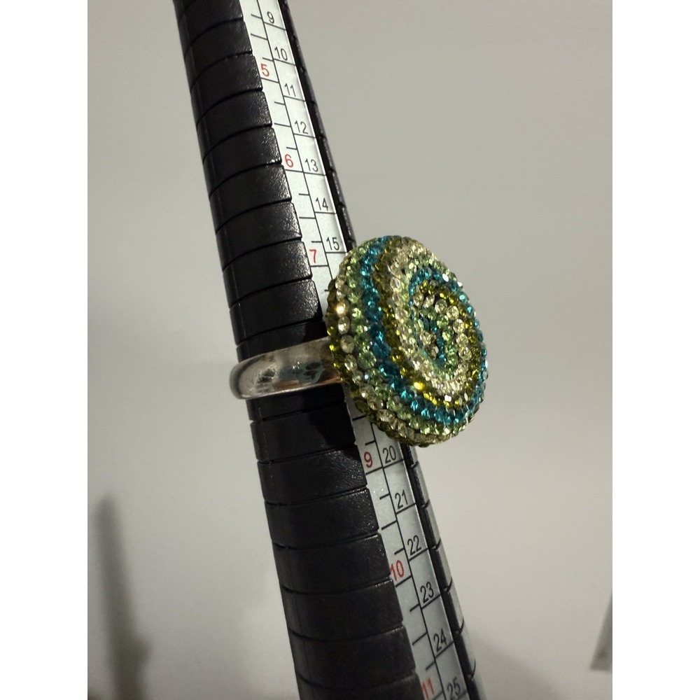 STERLING‎ SILVER .925 SWIRL BLUE & GREEN CRYSAL RING Thailand Sz 8